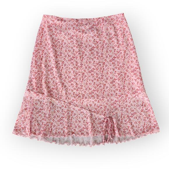 Vintage Y2K No Boundaries Pink Floral Elastic Waist Fairy Ruffle Hem Skirt M - Picture 8 of 8
